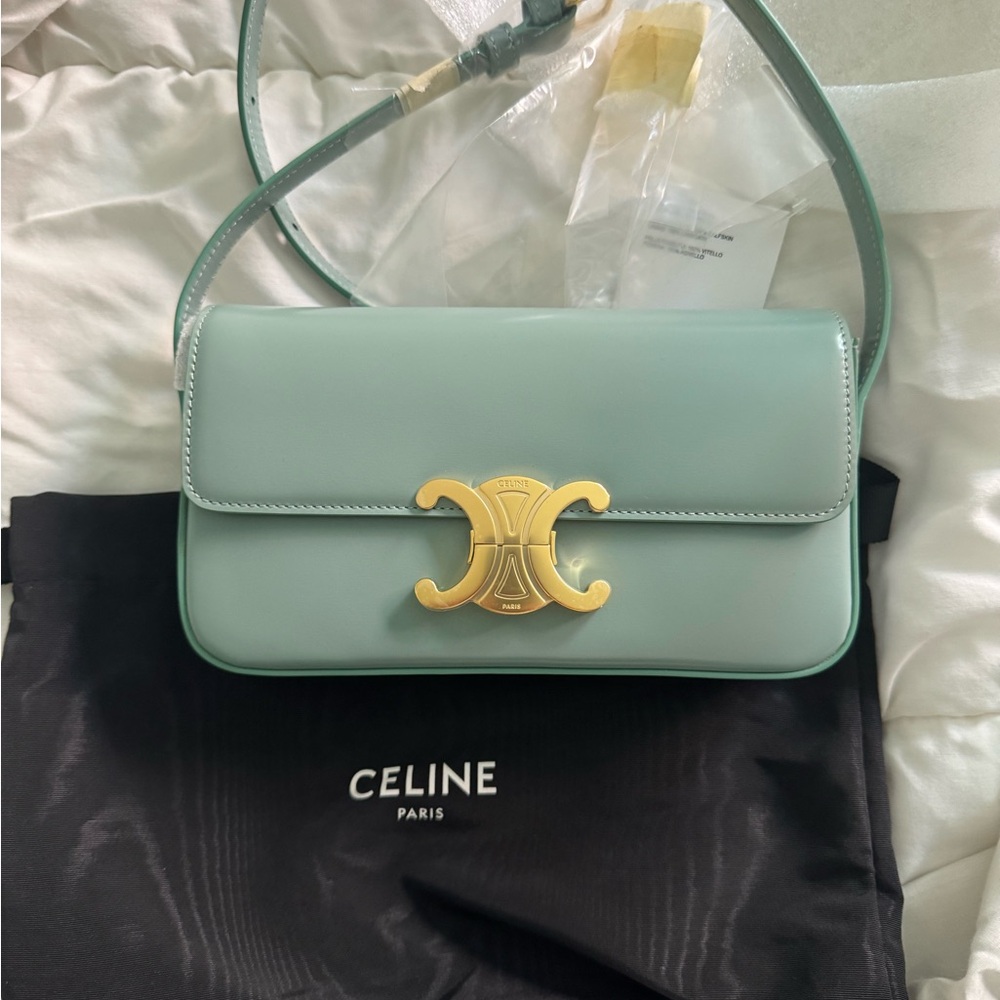 Celine Light Green Crossbody Bag with Gold Clasp